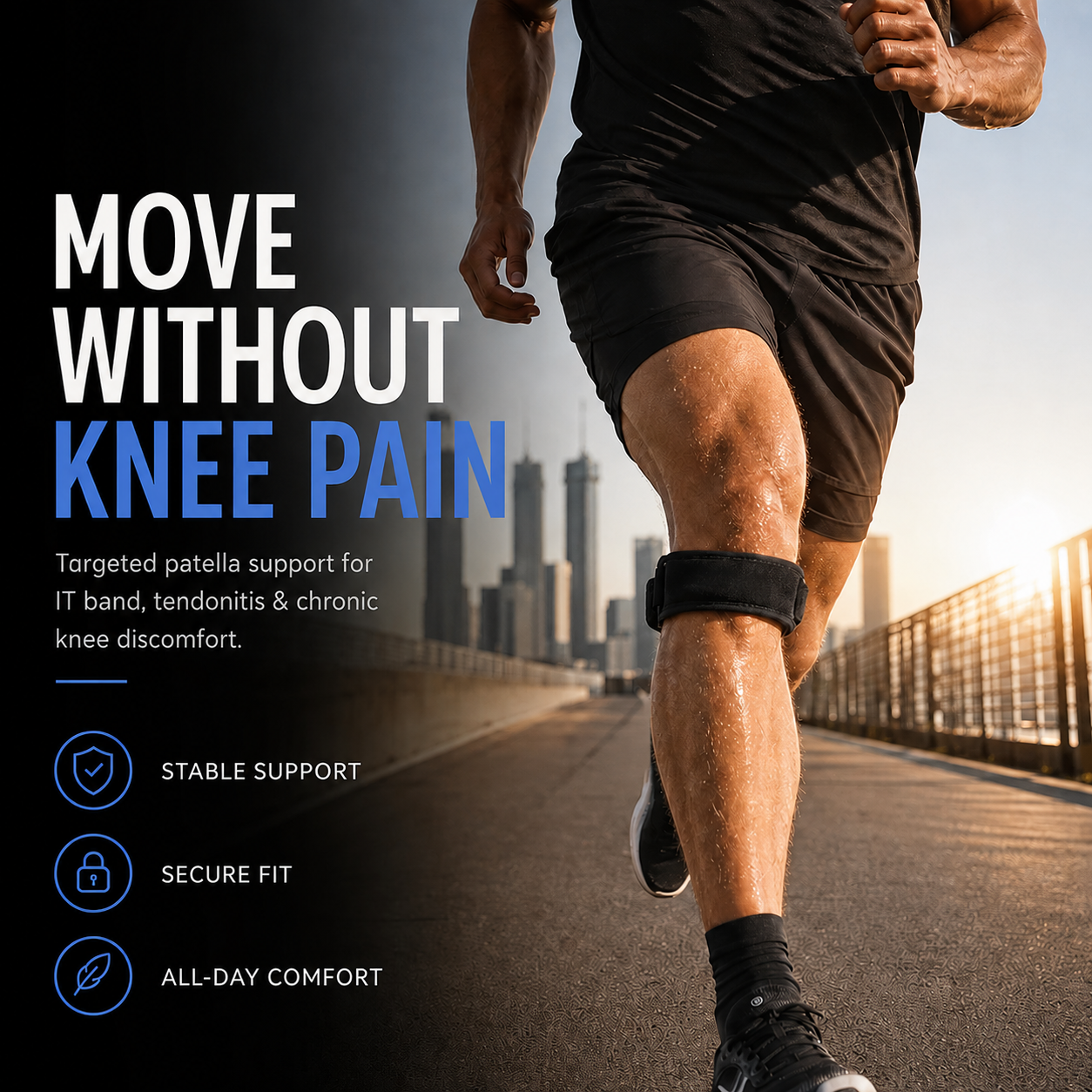 π₯³2026 HOT SALEπ₯³π50K+ SOLD!π¦΅πͺ 50% OFF! Sports Patella Brace β Adjustable strap, breathable neoprene. Relieves knee pain, stabilises patella. Run & gym without pain! πββοΈβ¨